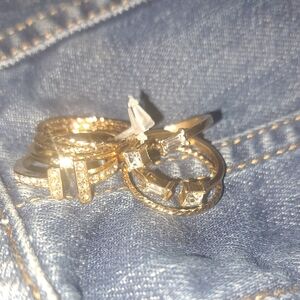 Gold-Tone Crystal Stackable Ring Set - Women Jewelry- Sz 6